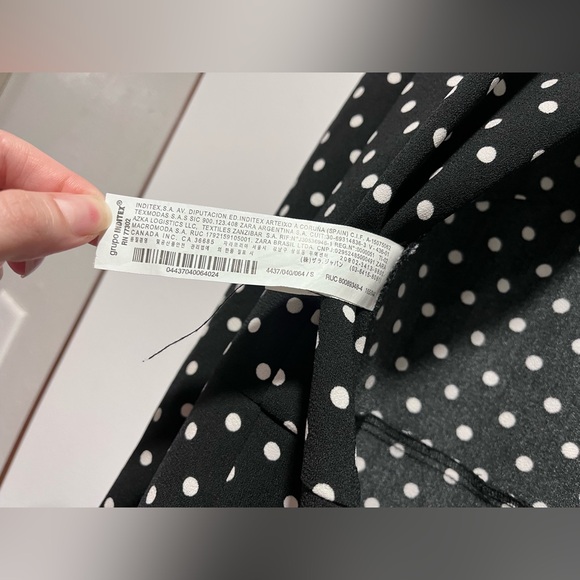 SOLD ZARA Black White Polka Dot Long sleeve Pant Jumpsuit Baggy leg Zip V neck - Picture 11 of 14